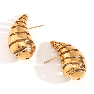 Chunky Stainless Steel Croissant Earrings Women Hypoallergenic 18k Gold Plated Hollow Water Drop Stud Earrings