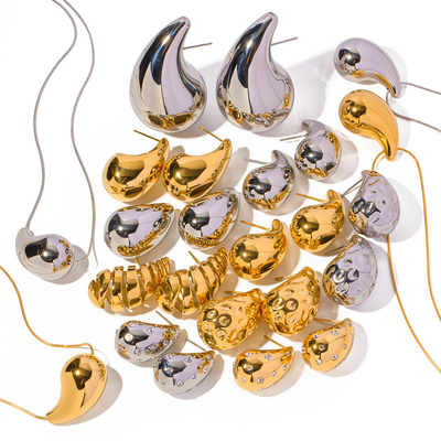 18K Gold Plated Stainless Steel Hollow Chunky Cuff Studs TearDrop Statement Bottega Cc  Waterdrop Earrings for Girls