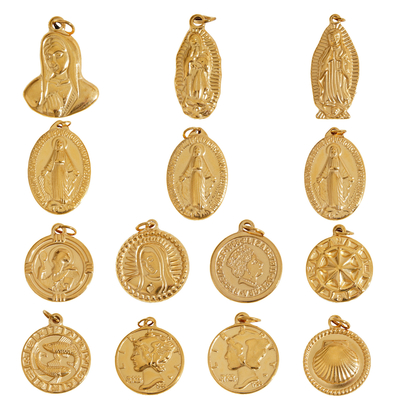 Religions Jesus Pendants Charms Stainless Steel 18K Gold Plated Virgin Mary Pendant Charms for Necklace Bracelet Making
