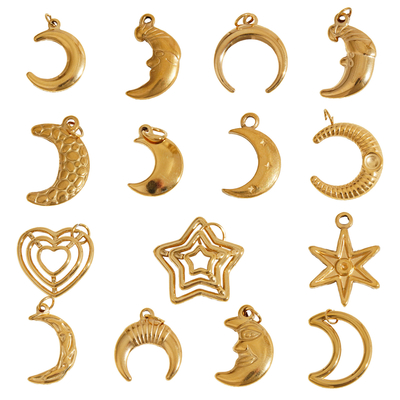Moon Charm Gold Stainless Steel 18K PVD Gold Plated Stars Pendant Charms For Diy Jewelry Making
