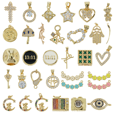 Colorful Diy With Diamond Charms Gold Plated Brass Flower Clock  Zircon Necklace Charms for Jewelry Making
