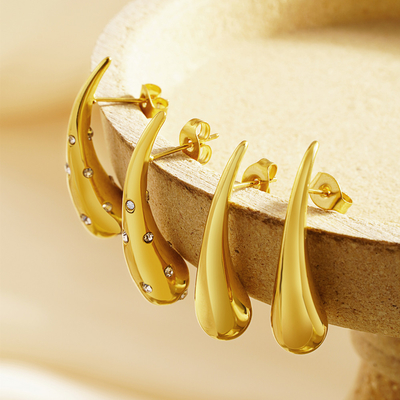 Fashion Jewelry Stainless Steel Silver Gold Plated Earrings Water Drop Shape Earrings With Diamonds