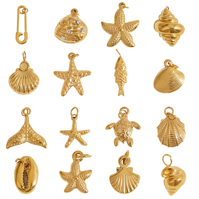 Marine Series Jewelry Pendants Charms Stainless Steel 18K Gold Plated Necklace Pendant Bracelet Charms for Diy Jewelry Making