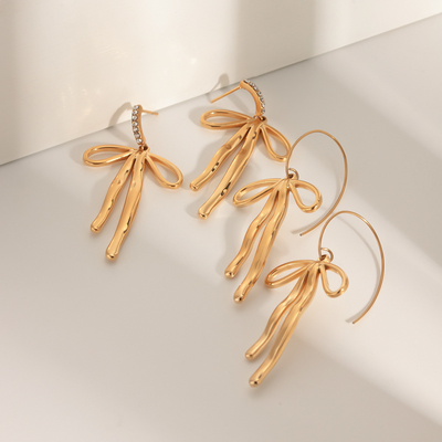 Wholesale Elegant Bow Earrings Stainless Steel Gold Silver Plated Bow Knot Earrings With Diamonds
