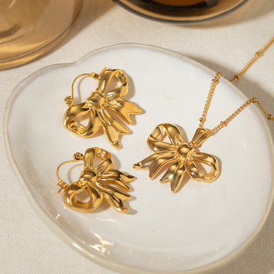 Popular Bow Earrings Gold Plated Fashion Design Stainless Steel Butterfly Bow Earrings for Gift