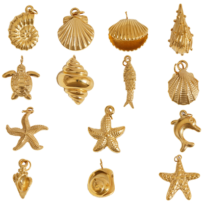 Summer Beach Waterproof Non Tranish Stainless Steel Ocean Mermaid Shell Starfish Pendants and Charms for DIY Jewelry Making