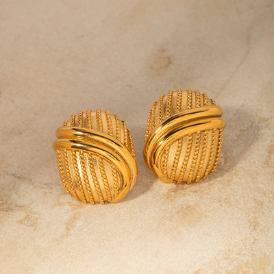 Popular Stainless Steel Circle Double Knot Earrings 18K Gold Waterproof Knot Earrings