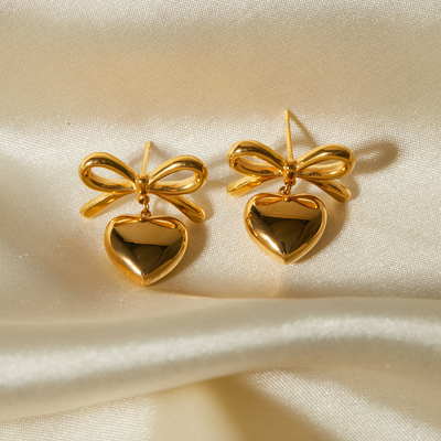 Wholesale Trendy 18K Gold Hoop Stainless Steel Heart Pearl Gold Bow Earrings for Women Trendy