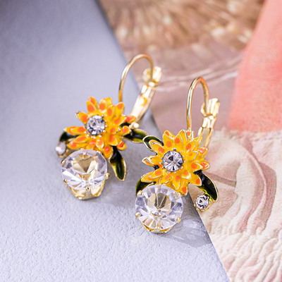 Luxury Popular 14K Gold Plated Copper Diamond Earring Drop Flower Diamond Earrings for Women