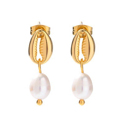 Wholesale Fine Jewelry Earrings Stainless Steel 18K Gold Pearl Dangle Drop Earrings for Girl
