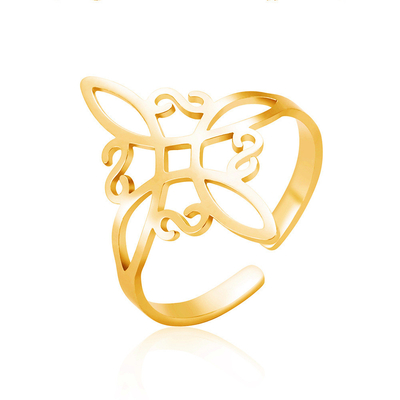 2024 New Stainless Steel Witch Jewelry Rings Non Tarnish Waterproof Gold Plated Magic Witch Knot Ring