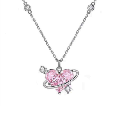 Luxury pink Trendy love Necklace Crystal Arrow Heart Pendant pink Diamond Heart Necklace