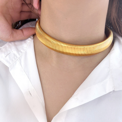 Hip Hop Flexible Waterproof Snake Chain Necklace Stainless Steel 18K Gold Snake Bone Choker Necklace Women