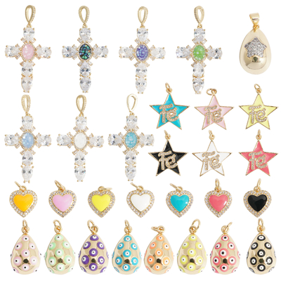 Popular Design Oil Dripping Colorful Heart Star Pendant Sparkling Diamond Cross Charms for Jewelry Making