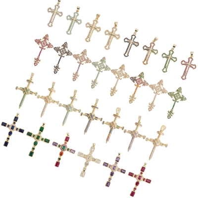 Luxury Popular 18K Real Gold Plated Brass Cross Diamond Fashion Jewelry Pendants & Charms
