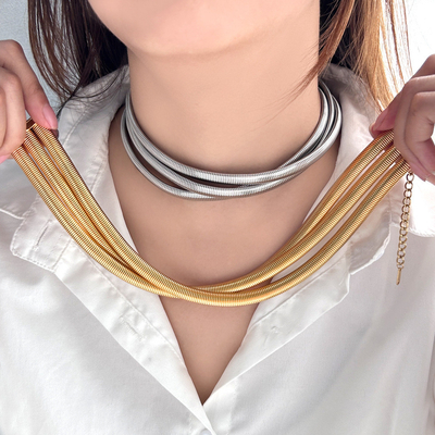 Intertwine 3 Layer Snake Choker Stainless Steel 18K Gold Chunky Snake Chain Choker Necklace Women Jewelry