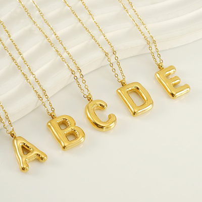 Hip Hop Gold Stainless Steel Letter Pendant Custom Fashion Jewelry Bubble Initials Letter Pendant Necklace