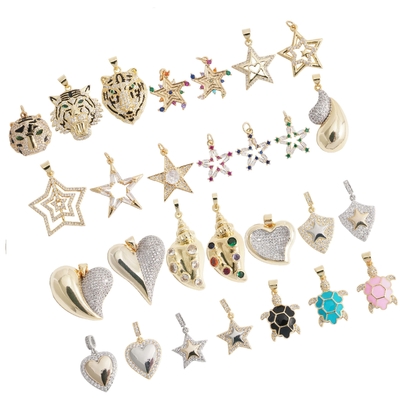 New Design Luxury 18K Real Gold Plated Brass Star Heart Diamond Charm for Bracelet Necklace