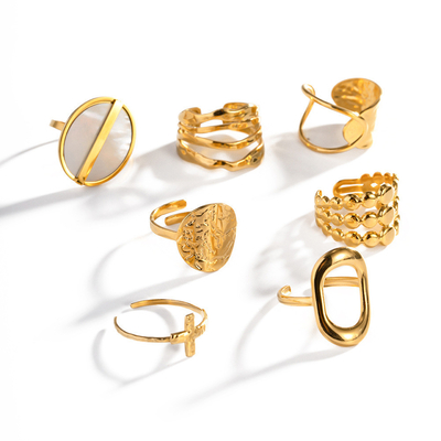 Fashion Irregularity Stainless Steel Rings 18K Gold Plated Jewelry Ring Resizable for Women