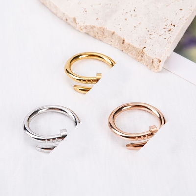 High Quality 18K Gold Love Nail Shape Ring Stainless Steel Silver Rose Gold Plain Finger Nail Ring