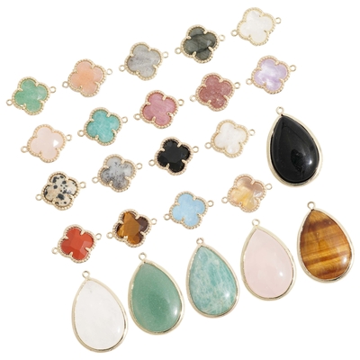 New Design Colorful Natural Stone Four Leaf Clover Charms Fine Pendants & Charms