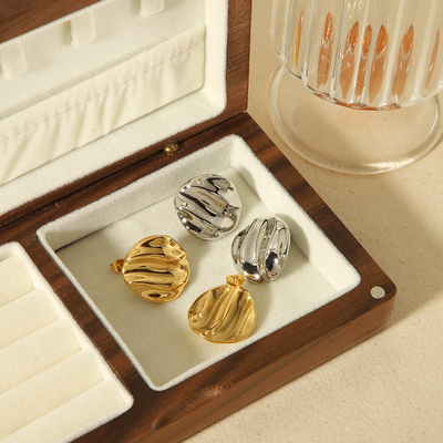 Hypoallergenic Waterproof Earrings Stainless Steel Silver 18K Real Gold Round Geometric Water Ripple Stud Earrings