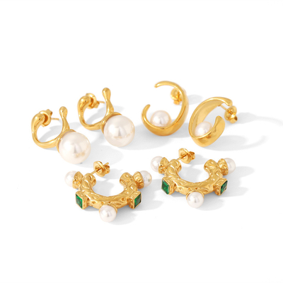 High Quality Trending Pearl Earrings Fashion Stainless Steel 18K Gold Plated Pearl Earrings