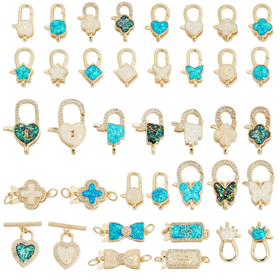 New Design Non-tarnish Diamond Opal Clover Butterfly 18K Real Gold Pendant Clasp Charms for Jewelry Making