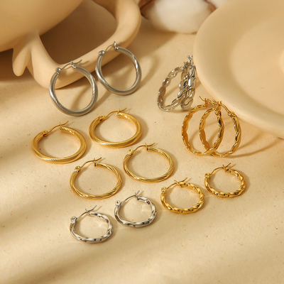 Luxury Huggie Gold Hoop Earrings Tarnish Free Silver 18K Gold Plated Stainless Steel Round Hoop Earrings