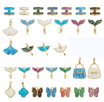 Wholesale Fashion Designs Nature Plated With 18k Real Gold Opal Clover Butterfly Charms for Jewelry Making