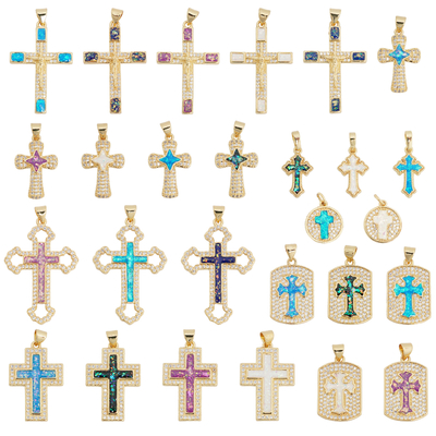 New Design Opal DIY Brass cross charms With 18K Real Gold Star Diamond Cross Charms for Jewelry Making