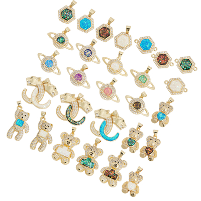 Luxurious Opal Stone 18K Gold Plated Bear Designs Necklaces Charms  Diy Stainless Steel Necklace Bracelets Pendants Charms