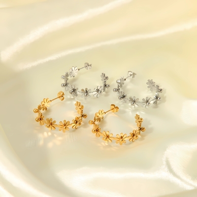 Non Tarnish Flower Hoop Earrings Stainless Steel 18K Gold Plated Daisy Flower Hoop Earrings