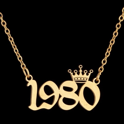 1980- 2024 Necklace Non Tarnish Stainless Steel Gold Silver Crown Birth Year Necklace With Year