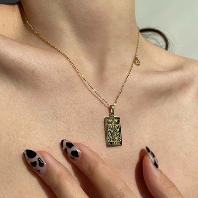 Fashion Waterproof Rectangle Necklace Stainless Steel Gold Silver 12 Zodiac Sign Necklace