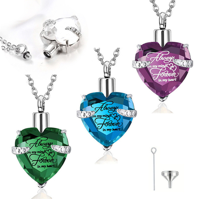 Stainless Steel Heart Birthstone Necklace Birth Month Glass Love Heart Pendant Birthstone Necklaces for Women
