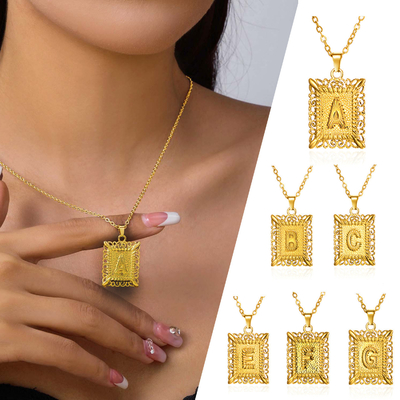 Fashion Letter Pendant Necklace Initial Stainless Steel Silver 18K Gold Initial Necklace Pendant Rectangle