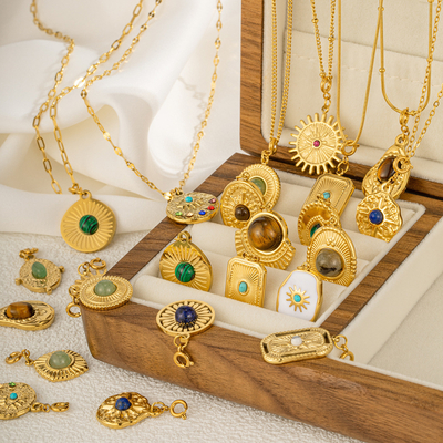 Non Tarnish Diy Gem Pendants for Necklace Stainless Steel Collocation Diy Gold Nugget Necklace