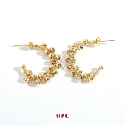 Geometric Statement Hoop Earrings Circle Metal Bead Earing Letter C Shape Stud Earrings