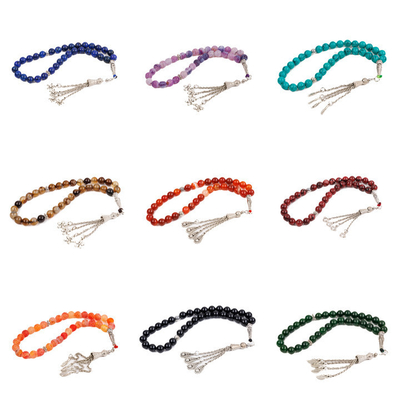 33 99 Factory Custom 8mm Natural Stone Beaded Tasbih Muslim Islamic Prayer Beads