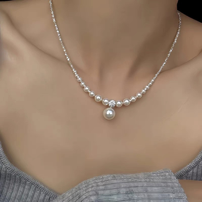 Light Luxury Niche Design Sense Shell Pearl Sliver Broken Pearl Chrystal and Pearl Necklace