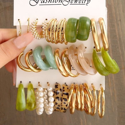 Luxury Geometric Unique Earrings for Women Twist Small 18k Gold Plated Hoops Earrings Set
