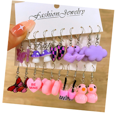 Creative Weekly Geometry Funky Earrings Summer Duck Heart Butterfly Drop Oil  Kids Cute Cartoon Earings