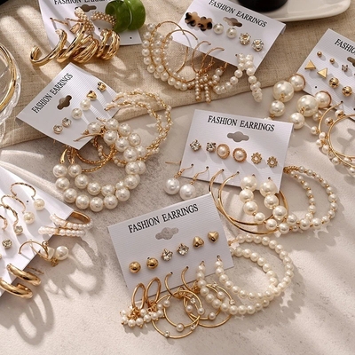 Factory Wholesale Hoop Earrings Tassel Pearl Fresh Water Large Pearl Earrings Set