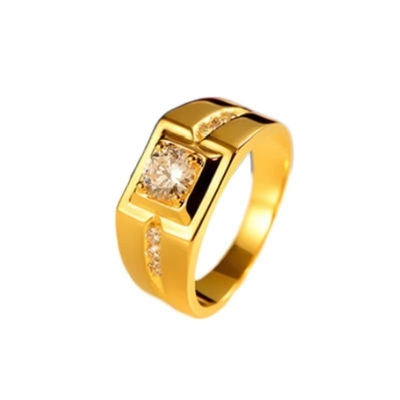 Wholesale Price Stainless Steel for Wedding 24k Gold Plated Gemstone Moissanite Ring Men