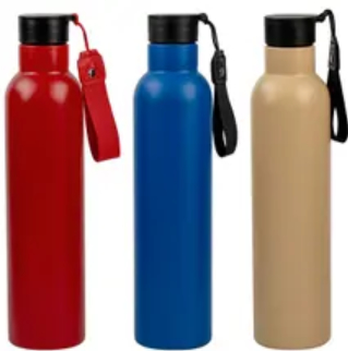 Cylindrical Shape Insulated Thermos Sweat-proof Exterior Water Bottle With Wrist Strap
